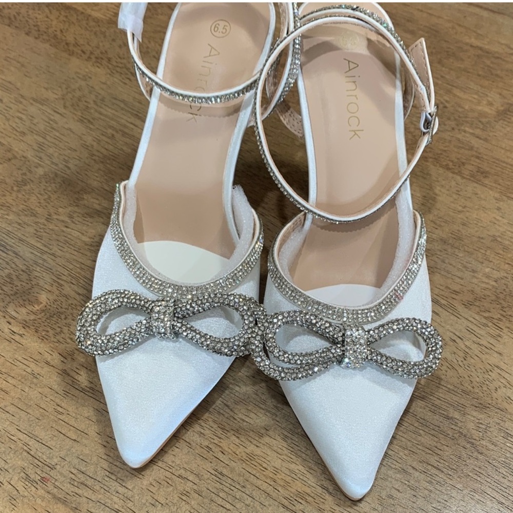 Women's White and Silver Embellished Heels